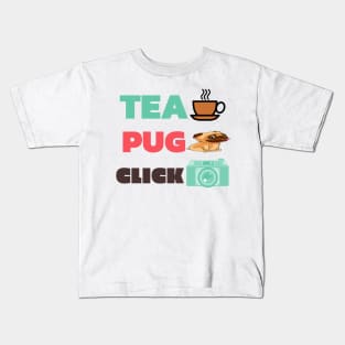 tea pug click Kids T-Shirt